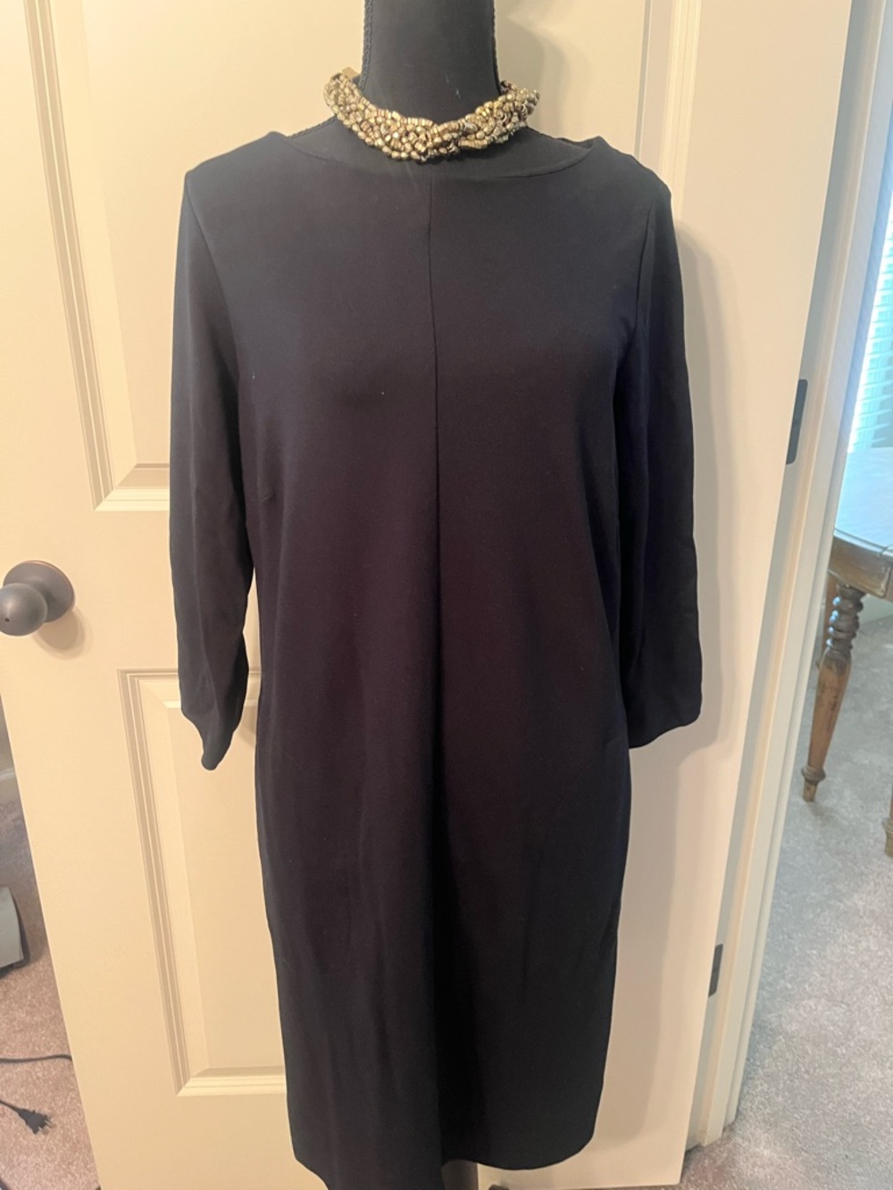 J. Jill Black Midi Shift Dress with Three-Quarter Sleeves